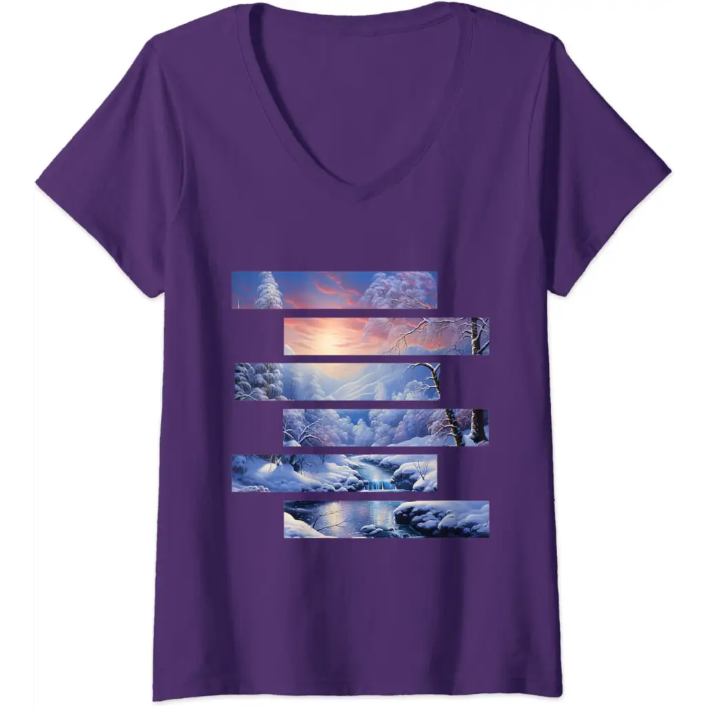 Womens Arctic Elegance: Swirling River V-Neck T-Shirt