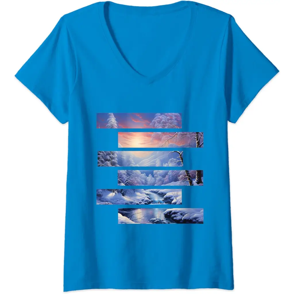 Womens Arctic Elegance: Swirling River V-Neck T-Shirt