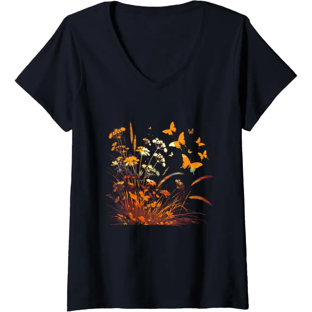 Womens Fields of Radiance: Dance the Butterflies V-Neck