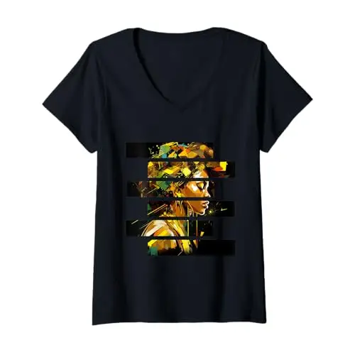Womens Fragmented Essence: Radiant Afrocentricity V Neck T