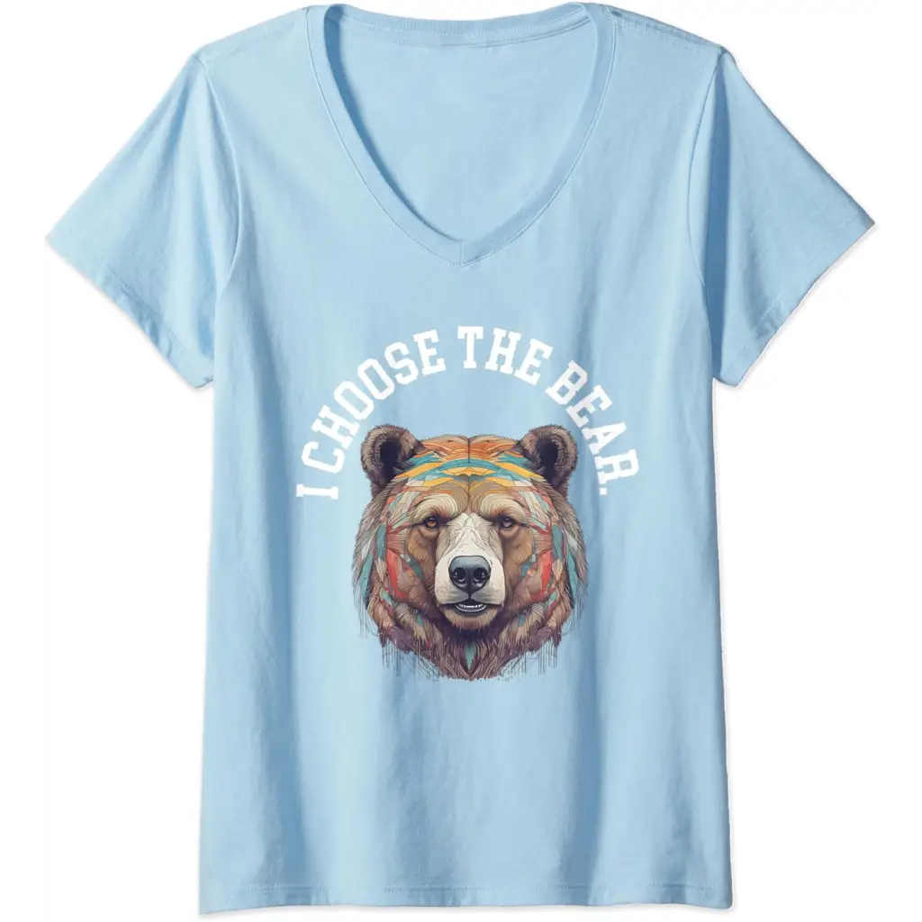 Womens In the Woods Give Me Bear V-Neck T-Shirt - Baby Blue