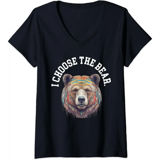 Womens In the Woods Give Me Bear V-Neck T-Shirt - Black