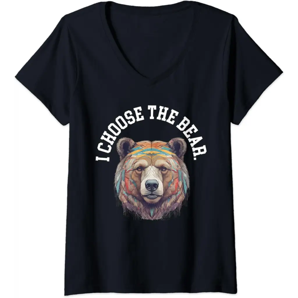 Womens In the Woods Give Me Bear V-Neck T-Shirt - Black