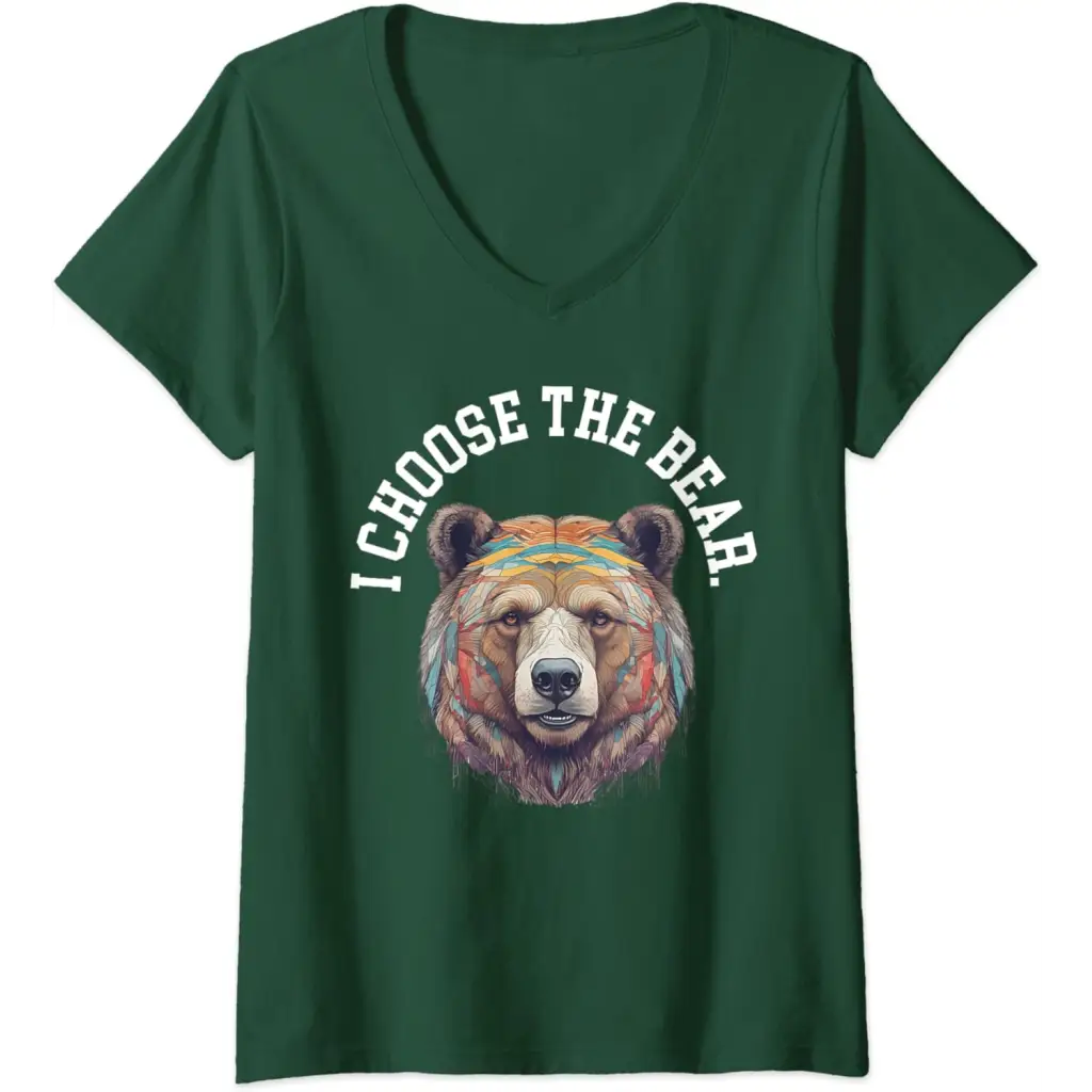 Womens In the Woods Give Me Bear V-Neck T-Shirt - Dark