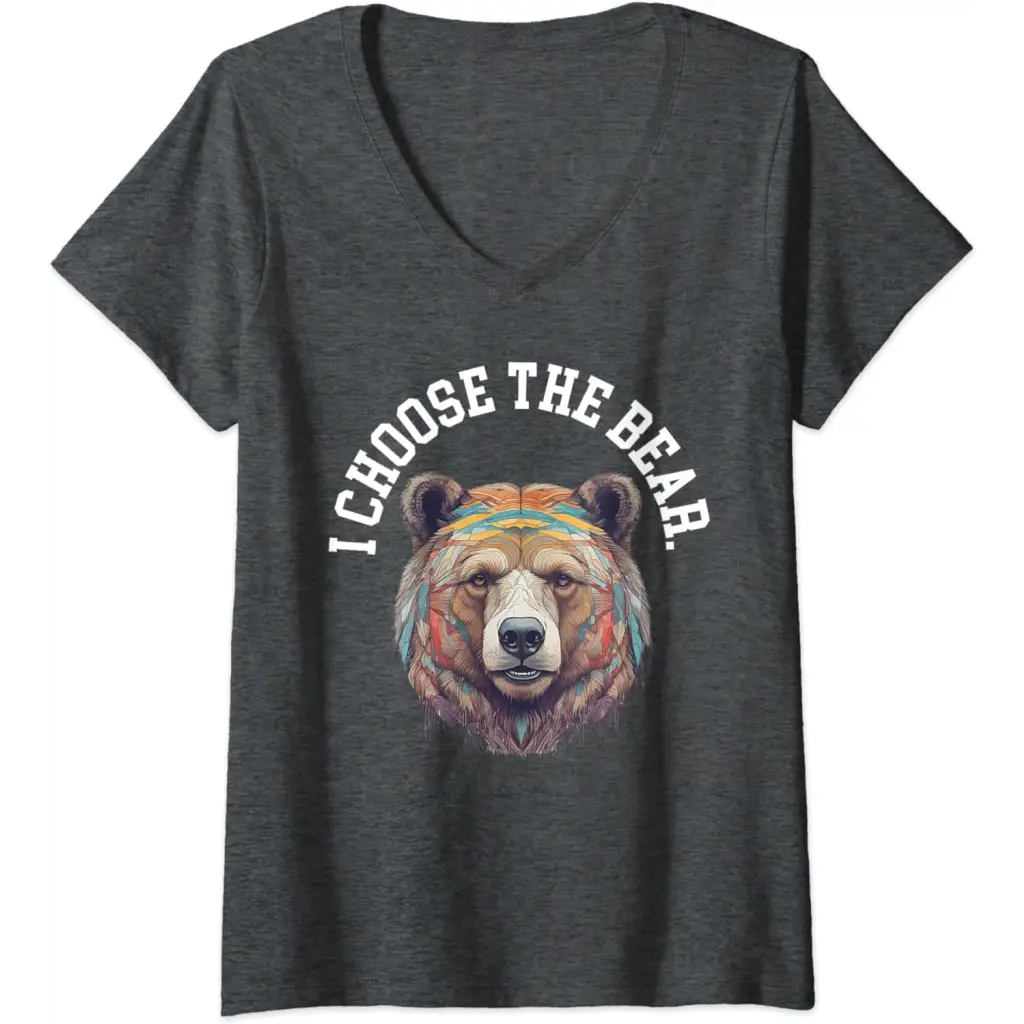 Womens In the Woods Give Me Bear V-Neck T-Shirt - Dark