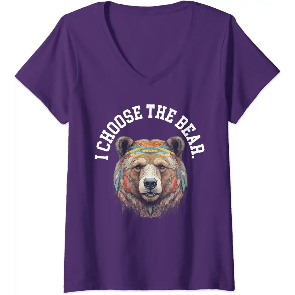 Womens In the Woods Give Me Bear V-Neck T-Shirt - Purple