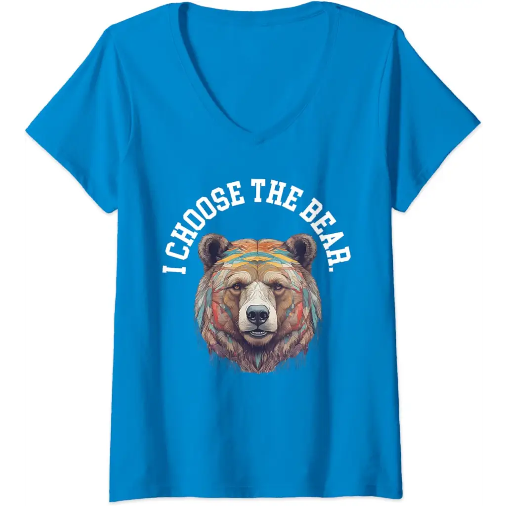 Womens In the Woods Give Me Bear V-Neck T-Shirt - Sapphire