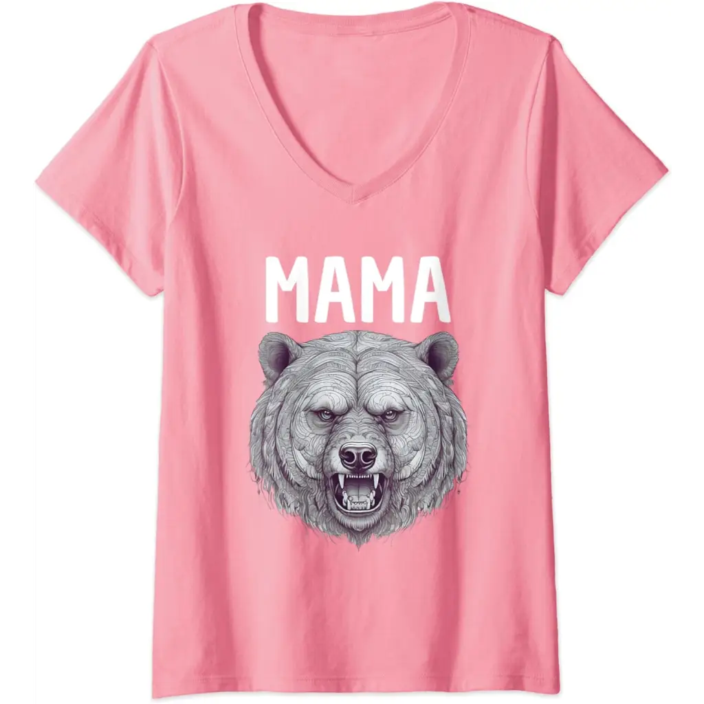 Womens Mama Bear: Fierce Protector in Grayscale Art V-Neck