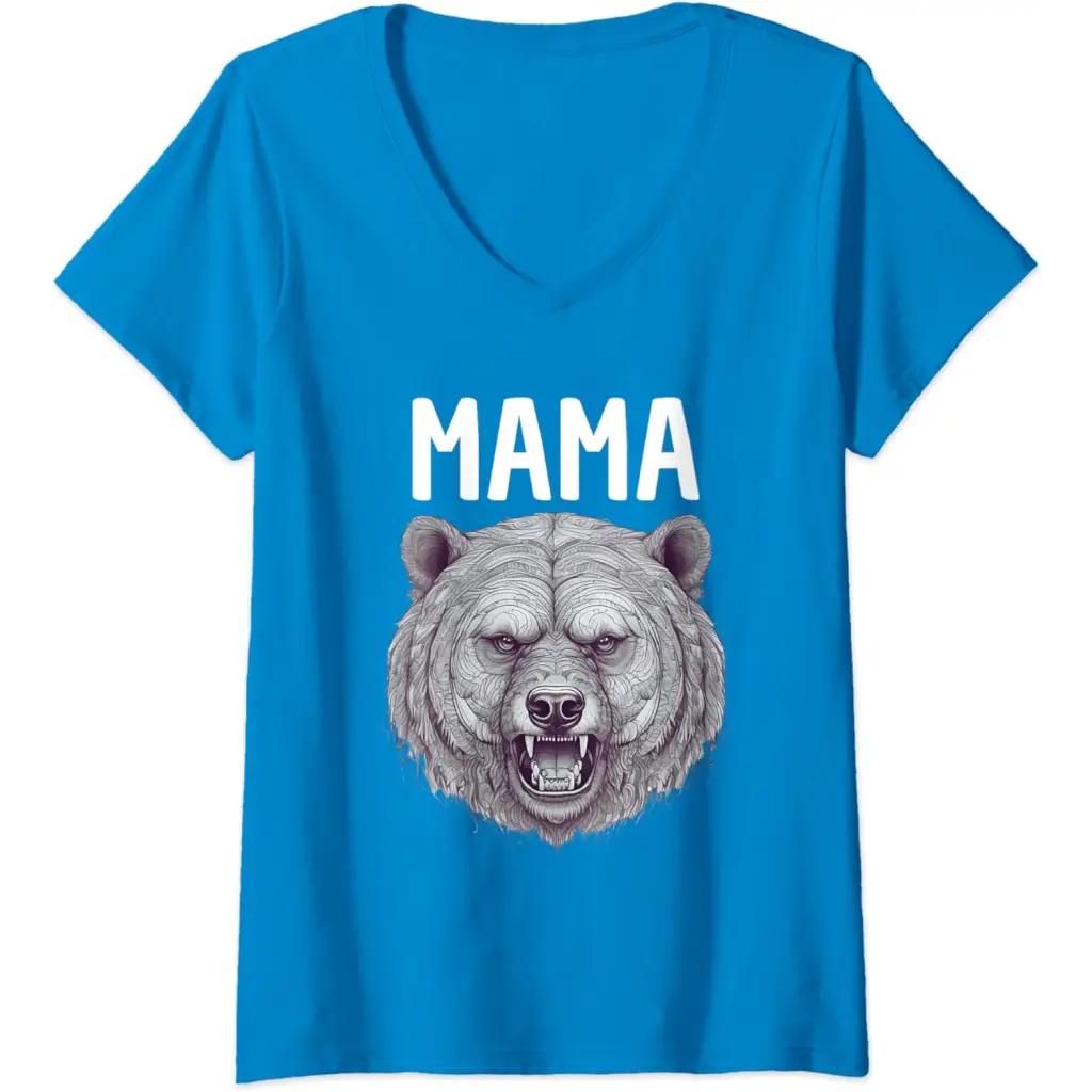 Womens Mama Bear: Fierce Protector in Grayscale Art V-Neck