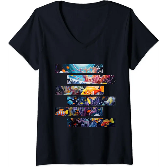 Womens Oceanic Harmony Within Underwater Sea Life V-Neck