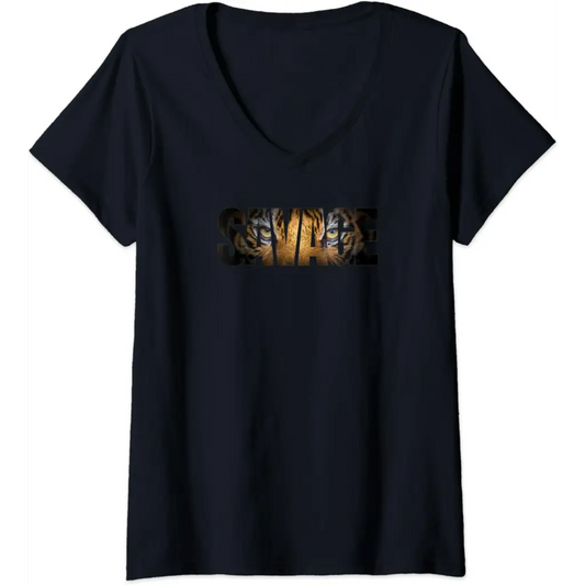 Womens Predator’s Gaze: Savage Tiger Stare V-Neck T-Shirt