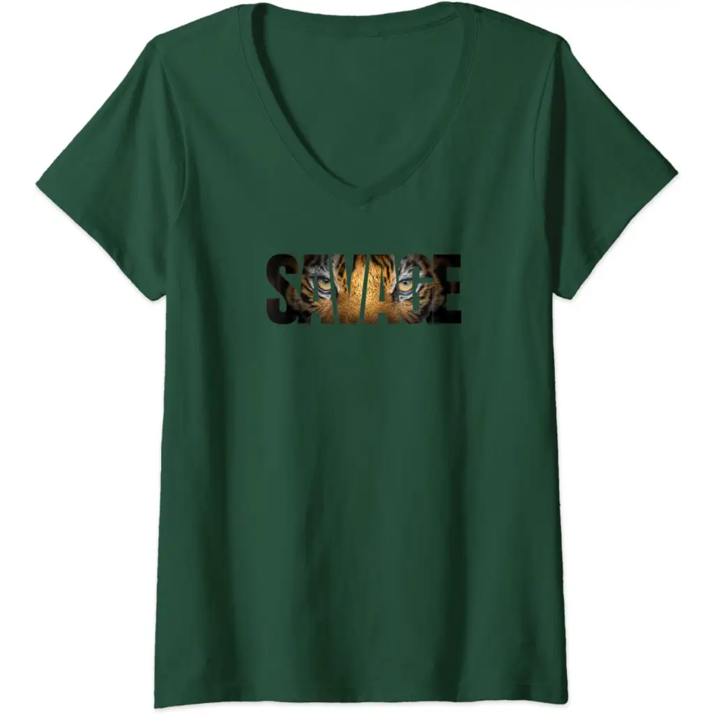 Womens Predator’s Gaze: Savage Tiger Stare V-Neck T-Shirt