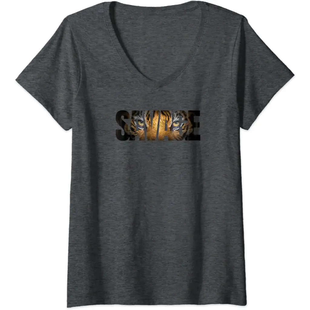 Womens Predator’s Gaze: Savage Tiger Stare V-Neck T-Shirt