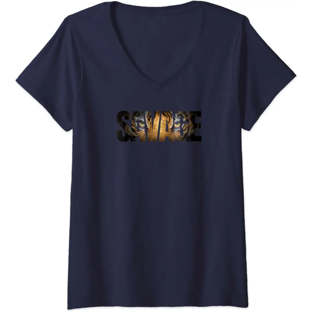 Womens Predator’s Gaze: Savage Tiger Stare V-Neck T-Shirt