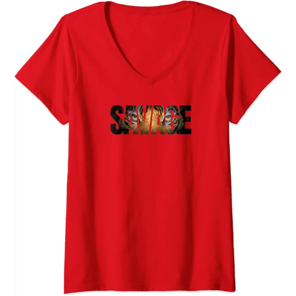 Womens Predator’s Gaze: Savage Tiger Stare V-Neck T-Shirt