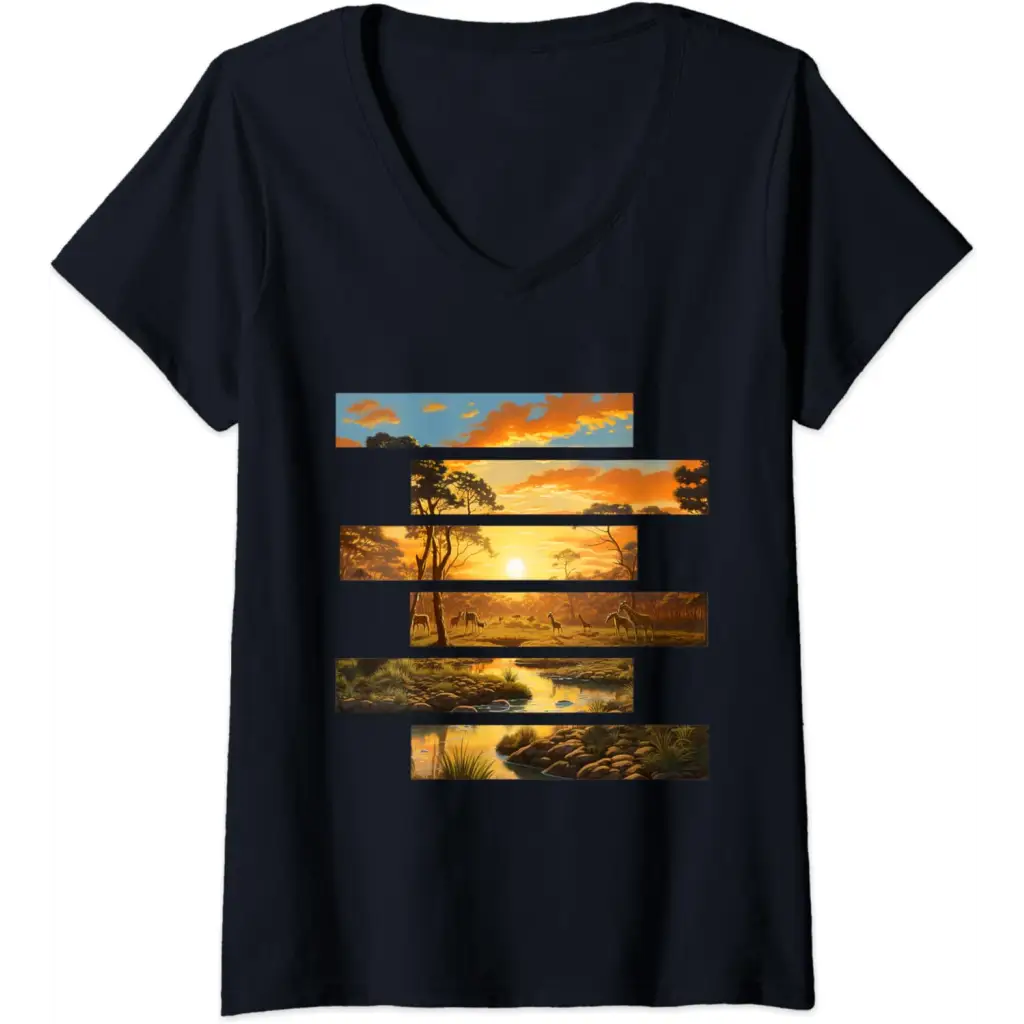 Womens Savanna Serenity: Wildlife Wanderlust V-Neck T-Shirt