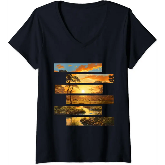 Womens Savanna Serenity: Wildlife Wanderlust V-Neck T-Shirt