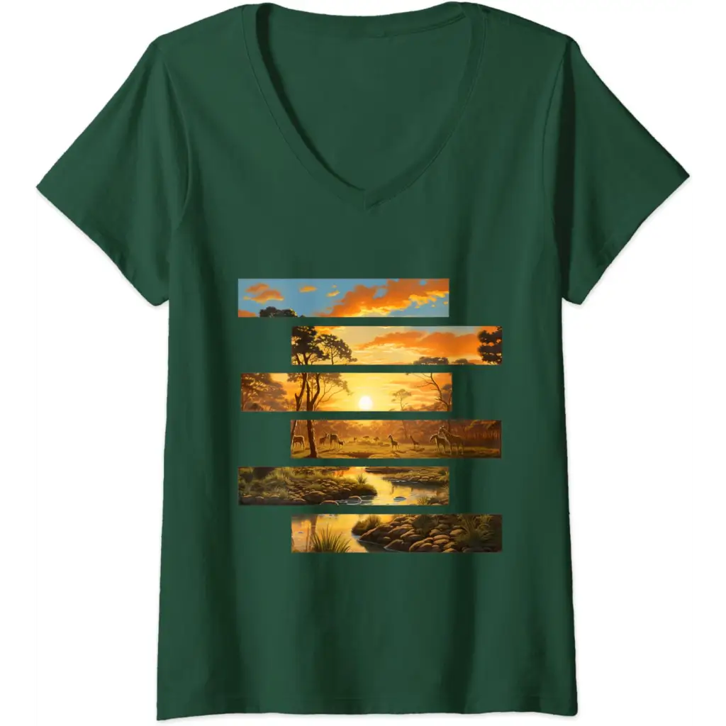 Womens Savanna Serenity: Wildlife Wanderlust V-Neck T-Shirt