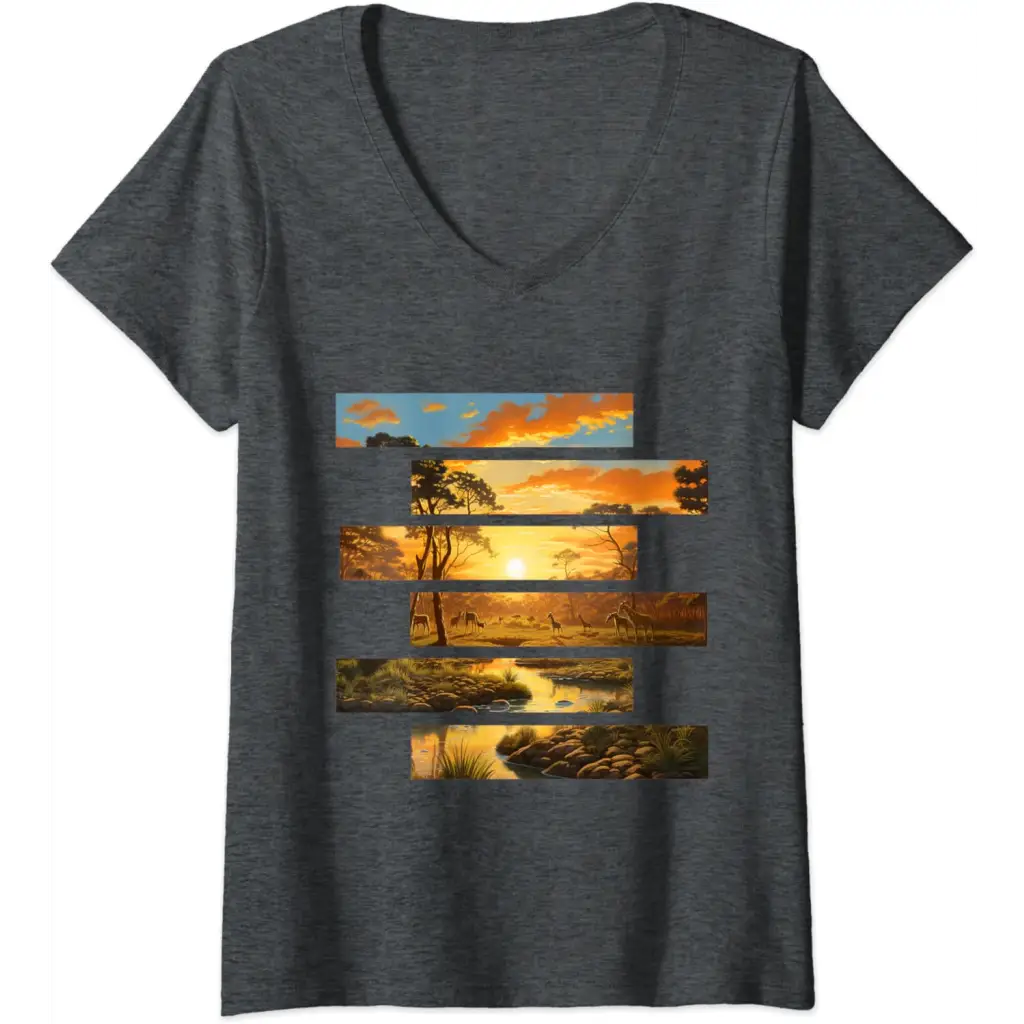 Womens Savanna Serenity: Wildlife Wanderlust V-Neck T-Shirt