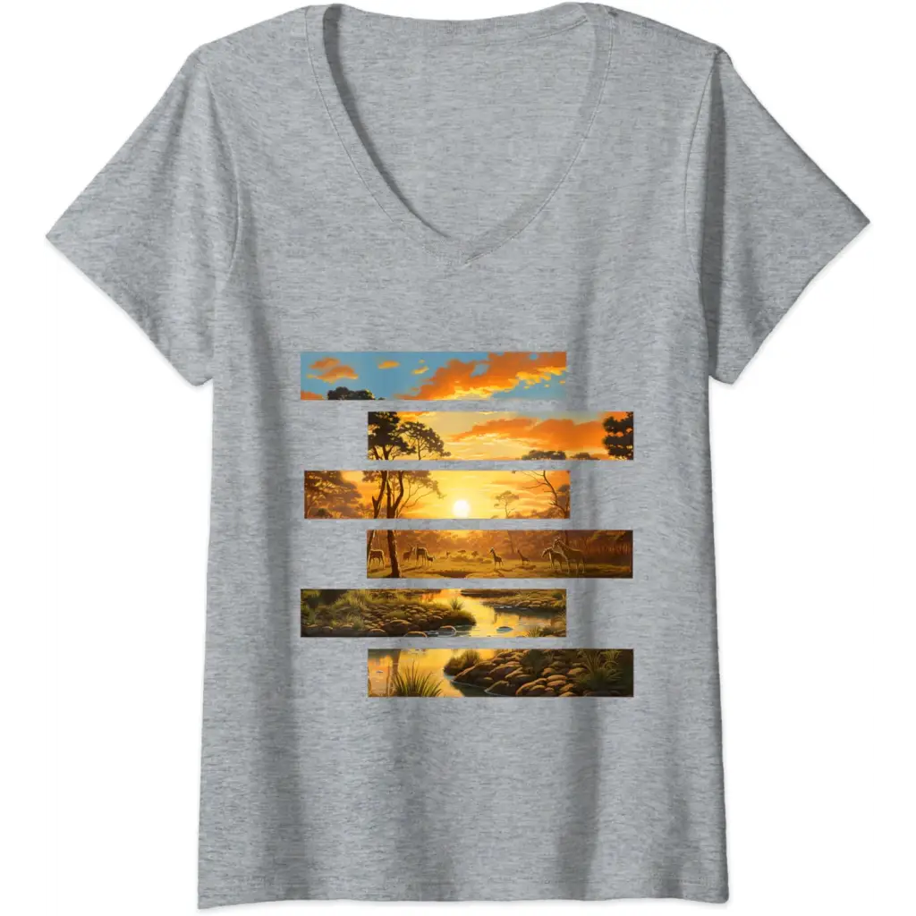 Womens Savanna Serenity: Wildlife Wanderlust V-Neck T-Shirt