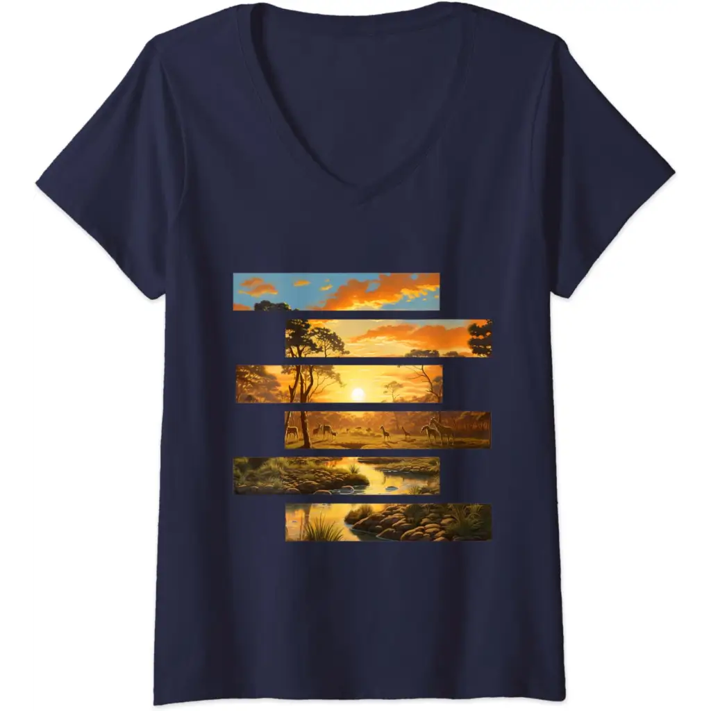 Womens Savanna Serenity: Wildlife Wanderlust V-Neck T-Shirt