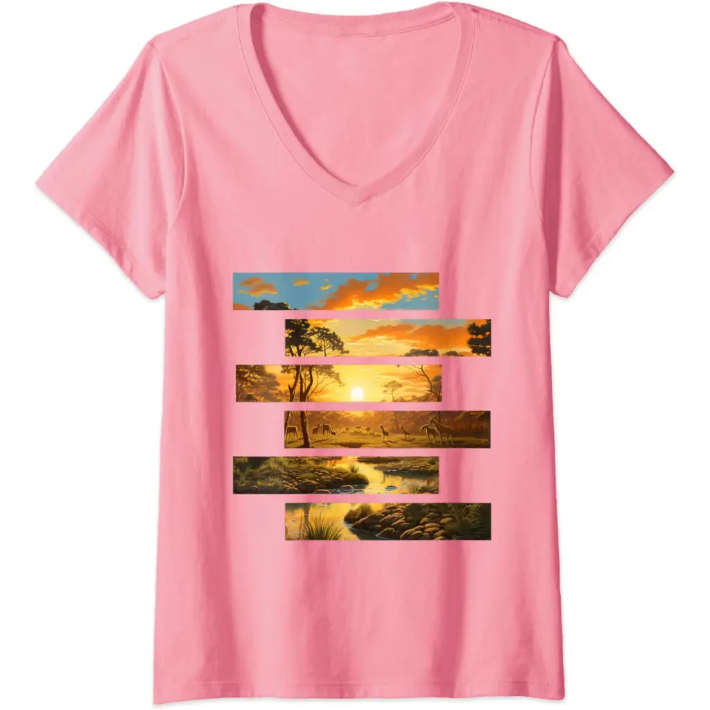 Womens Savanna Serenity: Wildlife Wanderlust V-Neck T-Shirt