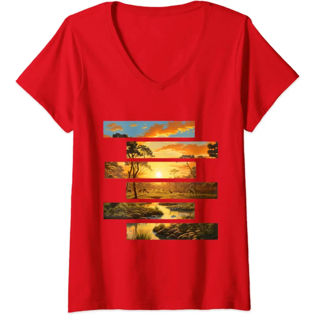 Womens Savanna Serenity: Wildlife Wanderlust V-Neck T-Shirt