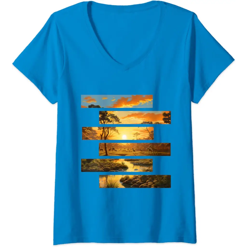 Womens Savanna Serenity: Wildlife Wanderlust V-Neck T-Shirt