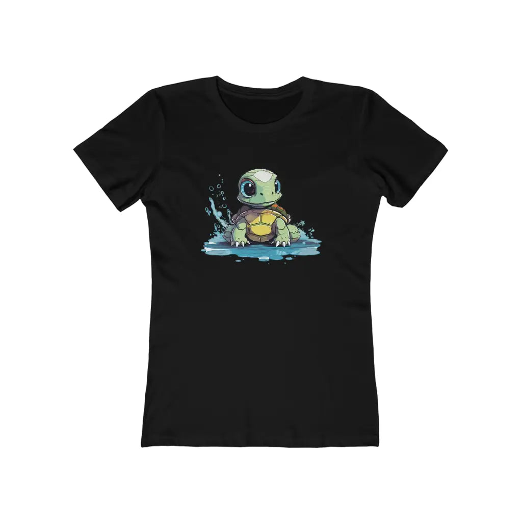 Women’s Sea Turtle Fitted Short Sleeve Tee - Solid Black