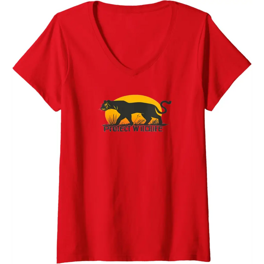 Womens Shadow Guardian: Wildlife Protection V-Neck T-Shirt