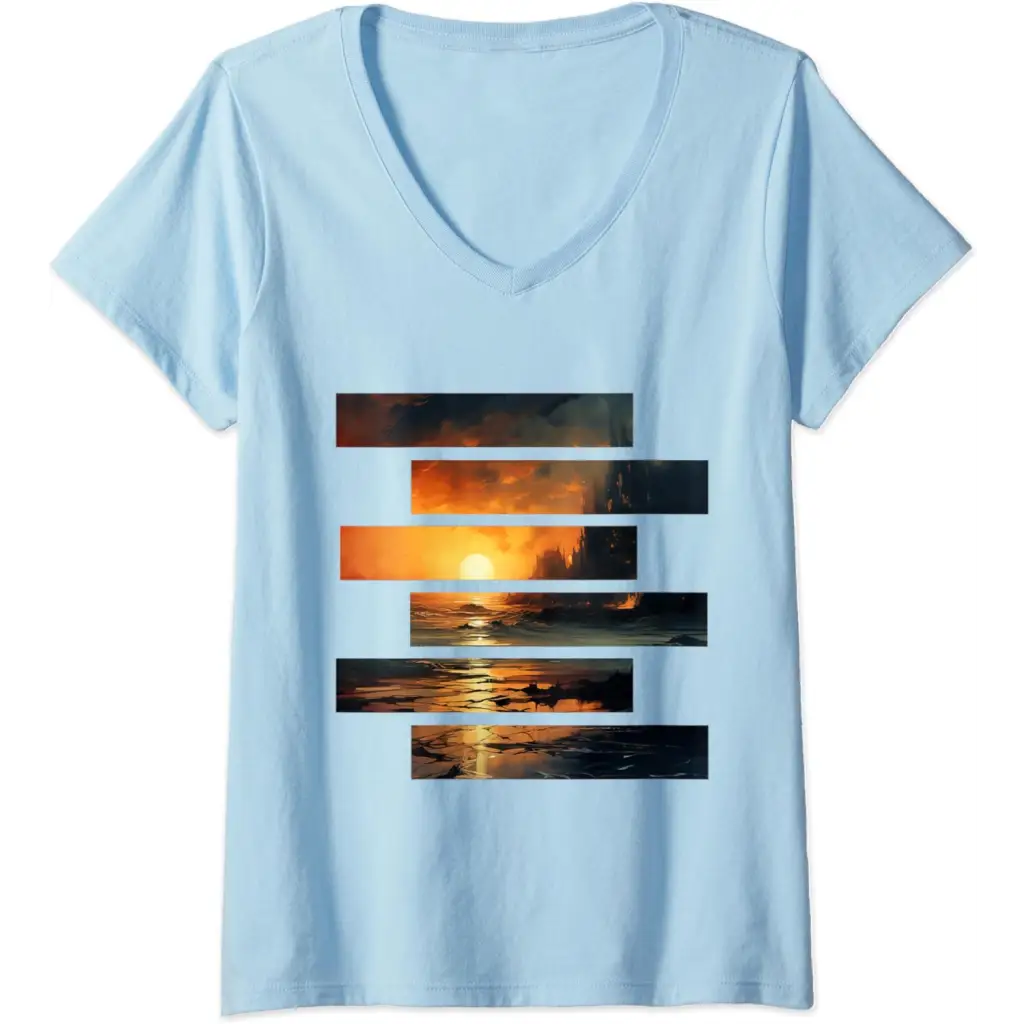 Womens Sunset Serenity: Beach Horizon V-Neck T-Shirt - Baby