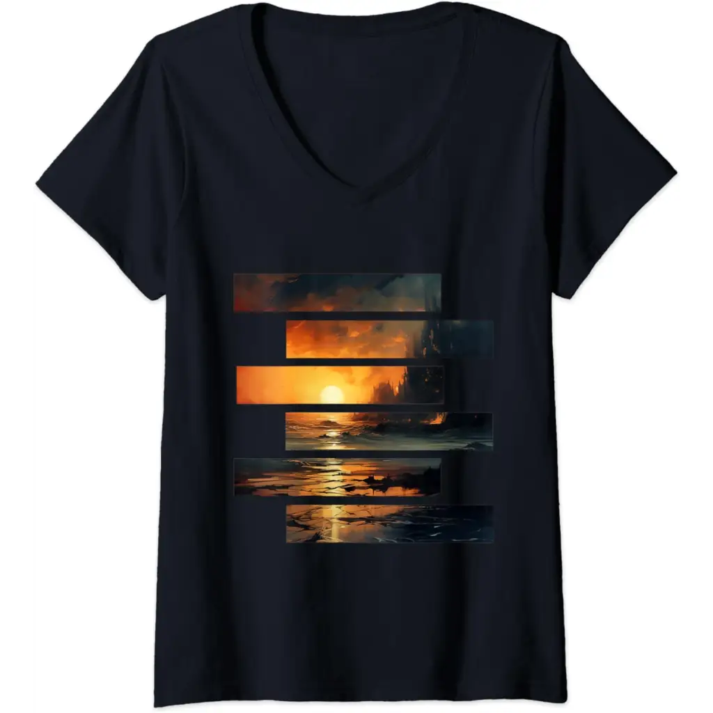 Womens Sunset Serenity: Beach Horizon V-Neck T-Shirt