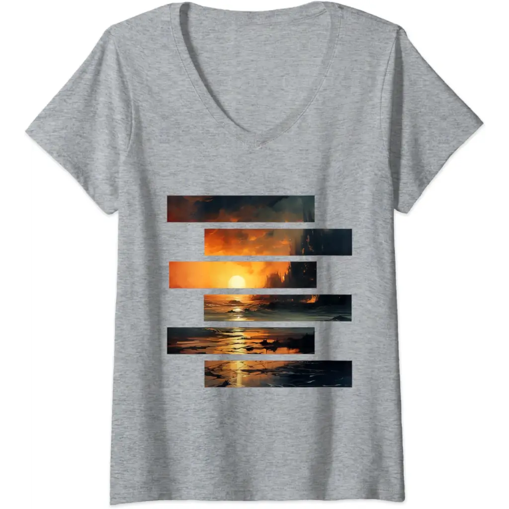 Womens Sunset Serenity: Beach Horizon V-Neck T-Shirt