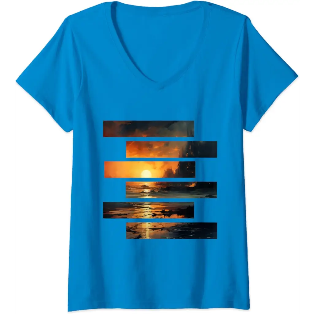 Womens Sunset Serenity: Beach Horizon V-Neck T-Shirt