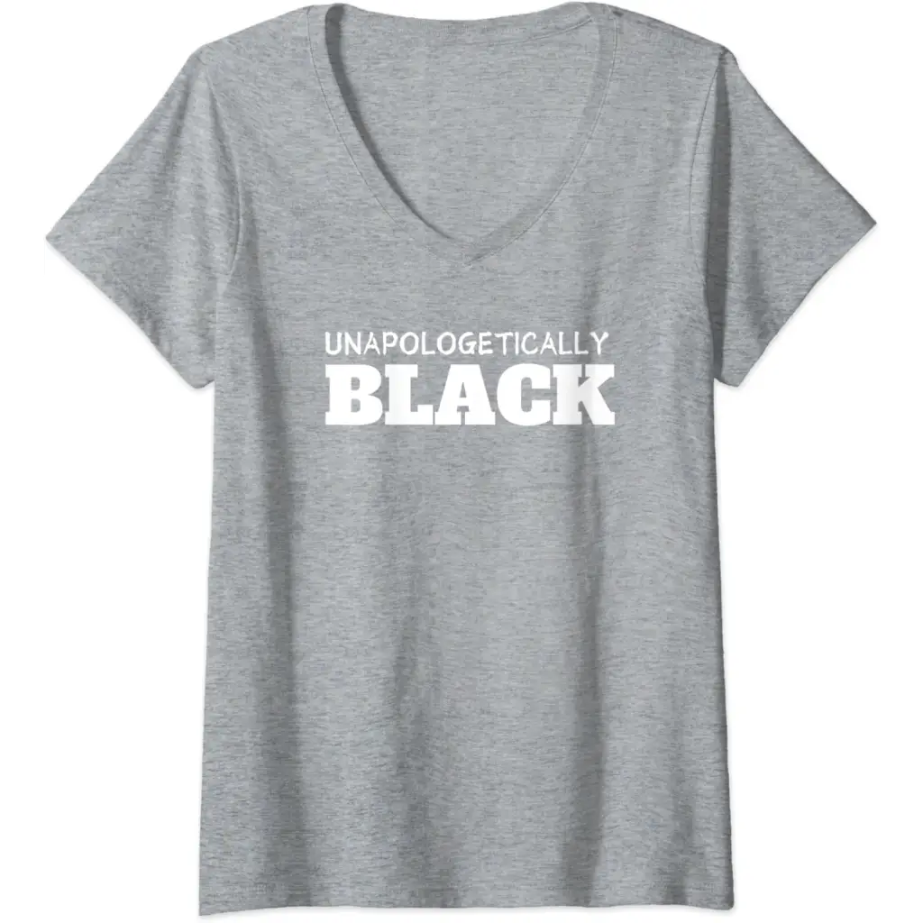 Womens Unapologetically Black V-Neck T-Shirt - Heather Grey