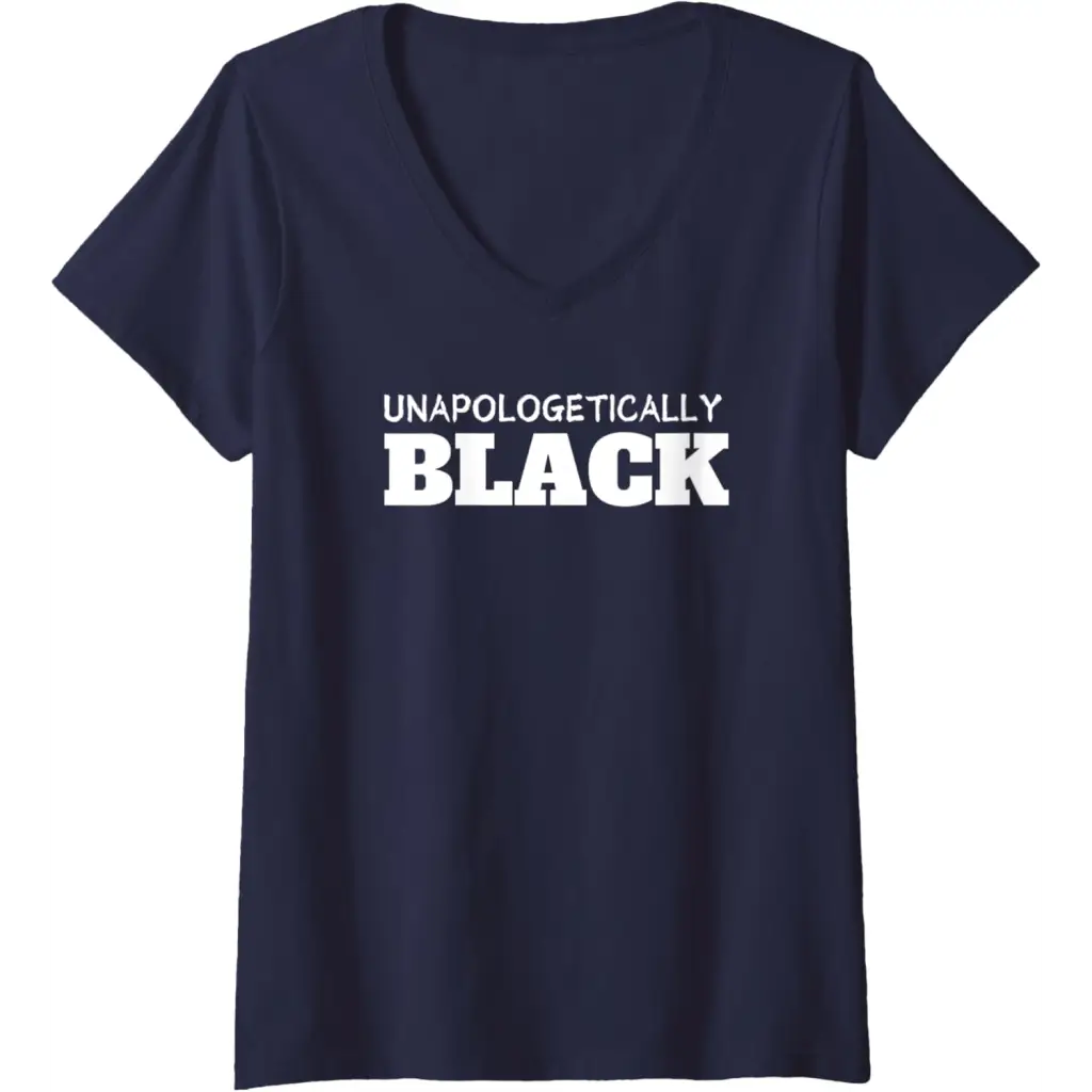 Womens Unapologetically Black V-Neck T-Shirt - Navy Blue