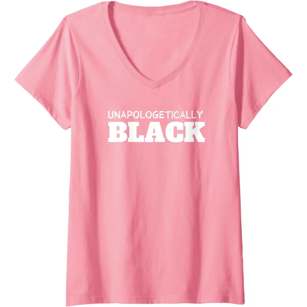 Womens Unapologetically Black V-Neck T-Shirt - Pink / Women