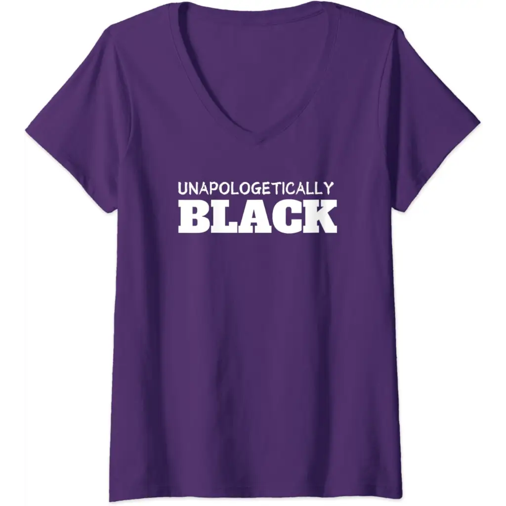 Womens Unapologetically Black V-Neck T-Shirt - Purple