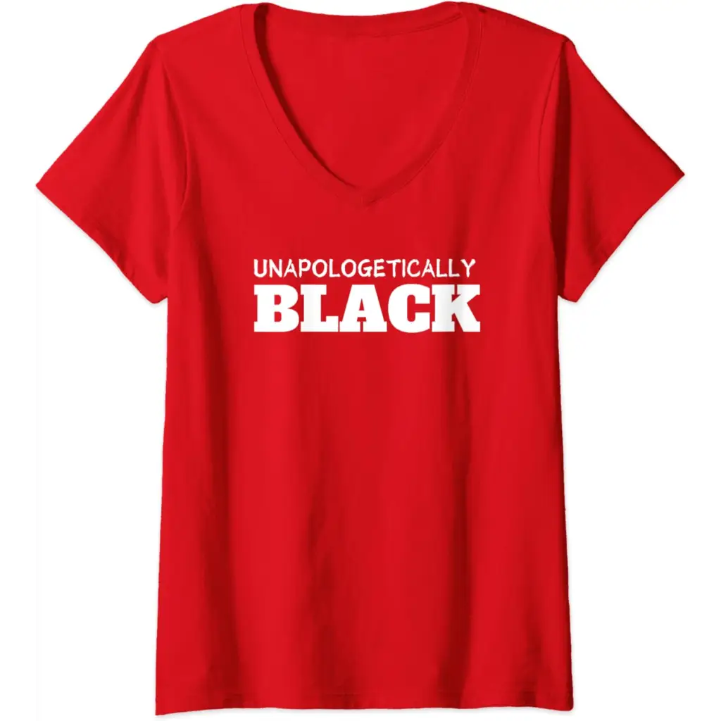 Womens Unapologetically Black V-Neck T-Shirt - Red / Women