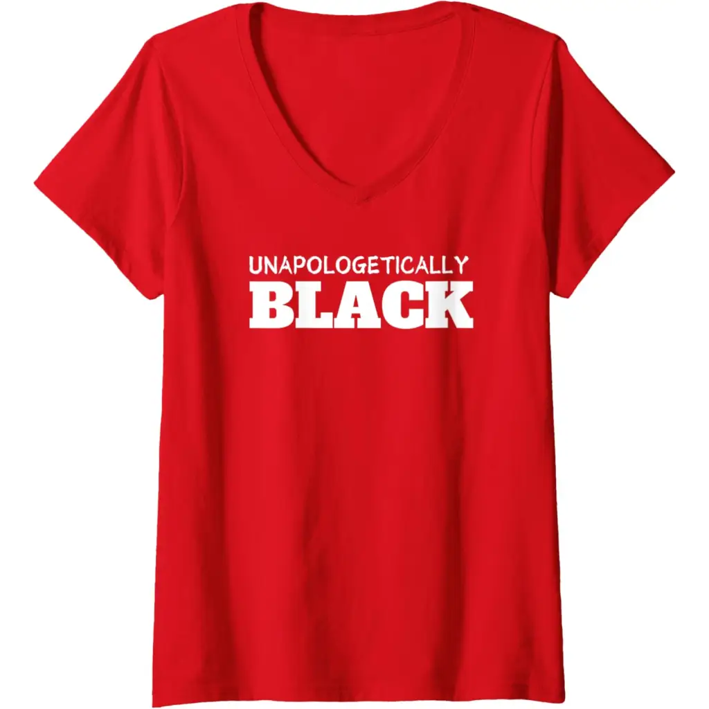 Womens Unapologetically Black V-Neck T-Shirt - Red / Women