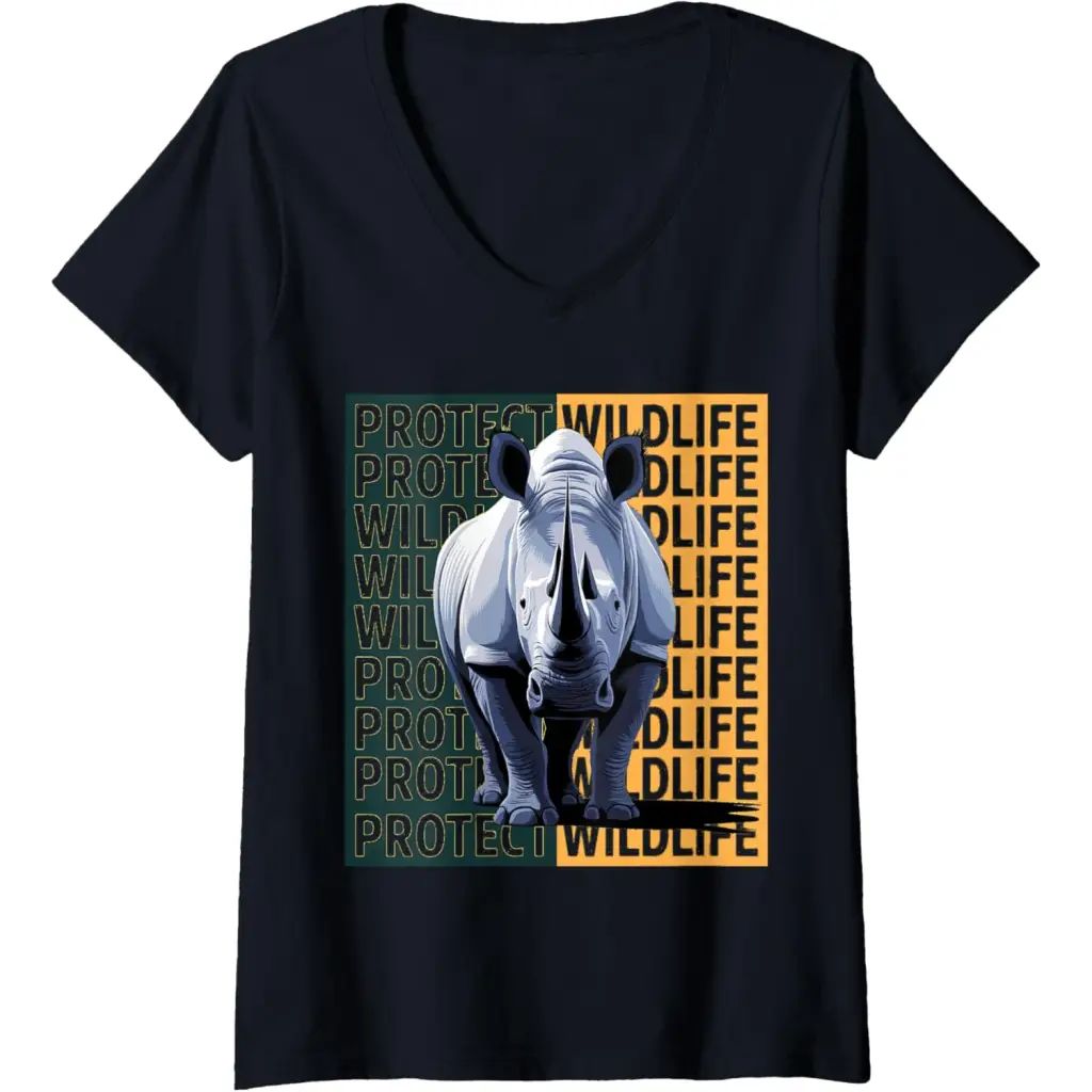 Womens Wild Rhino: A Call to Protect Wildlife V-Neck