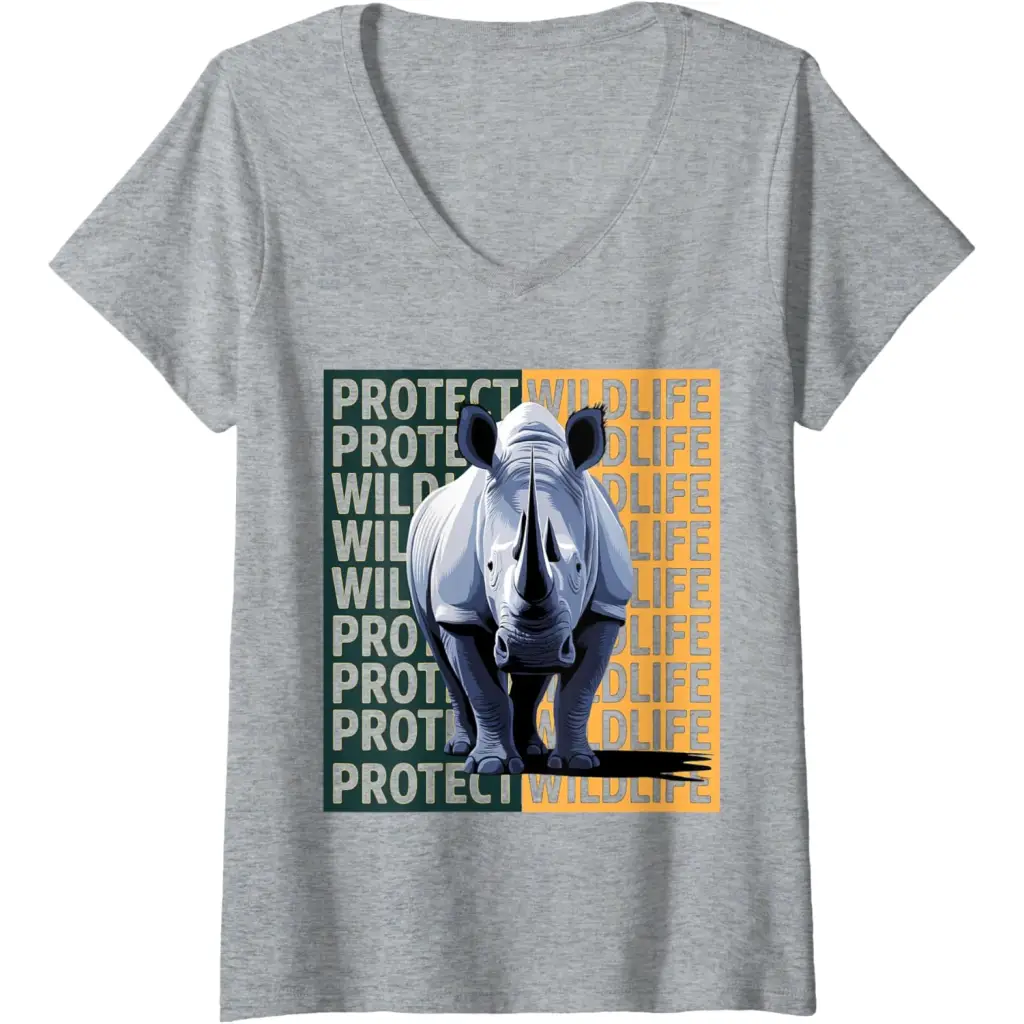 Womens Wild Rhino: A Call to Protect Wildlife V-Neck