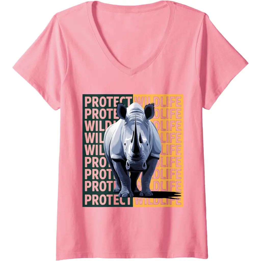 Womens Wild Rhino: A Call to Protect Wildlife V-Neck