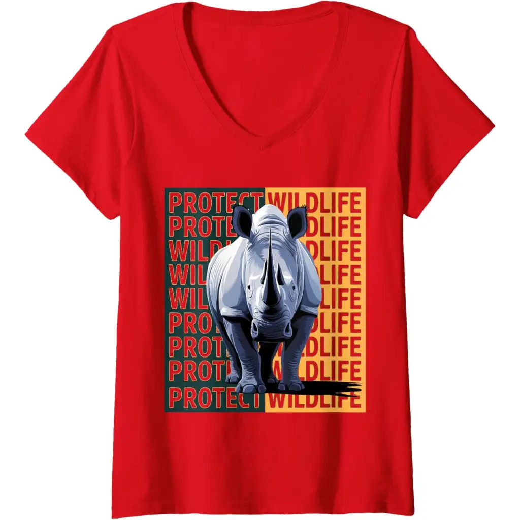 Womens Wild Rhino: A Call to Protect Wildlife V-Neck