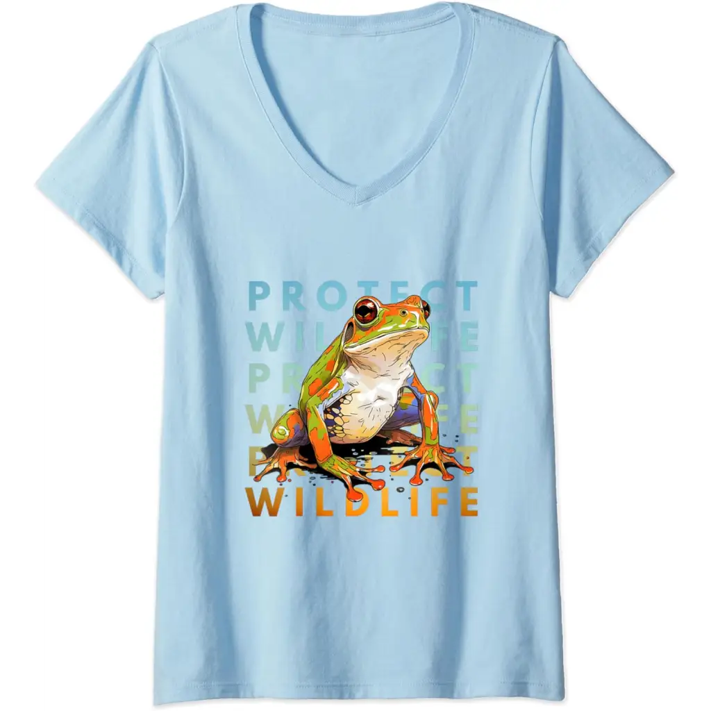 Womens Wildlife Defender: Protecting Frogs V-Neck T-Shirt