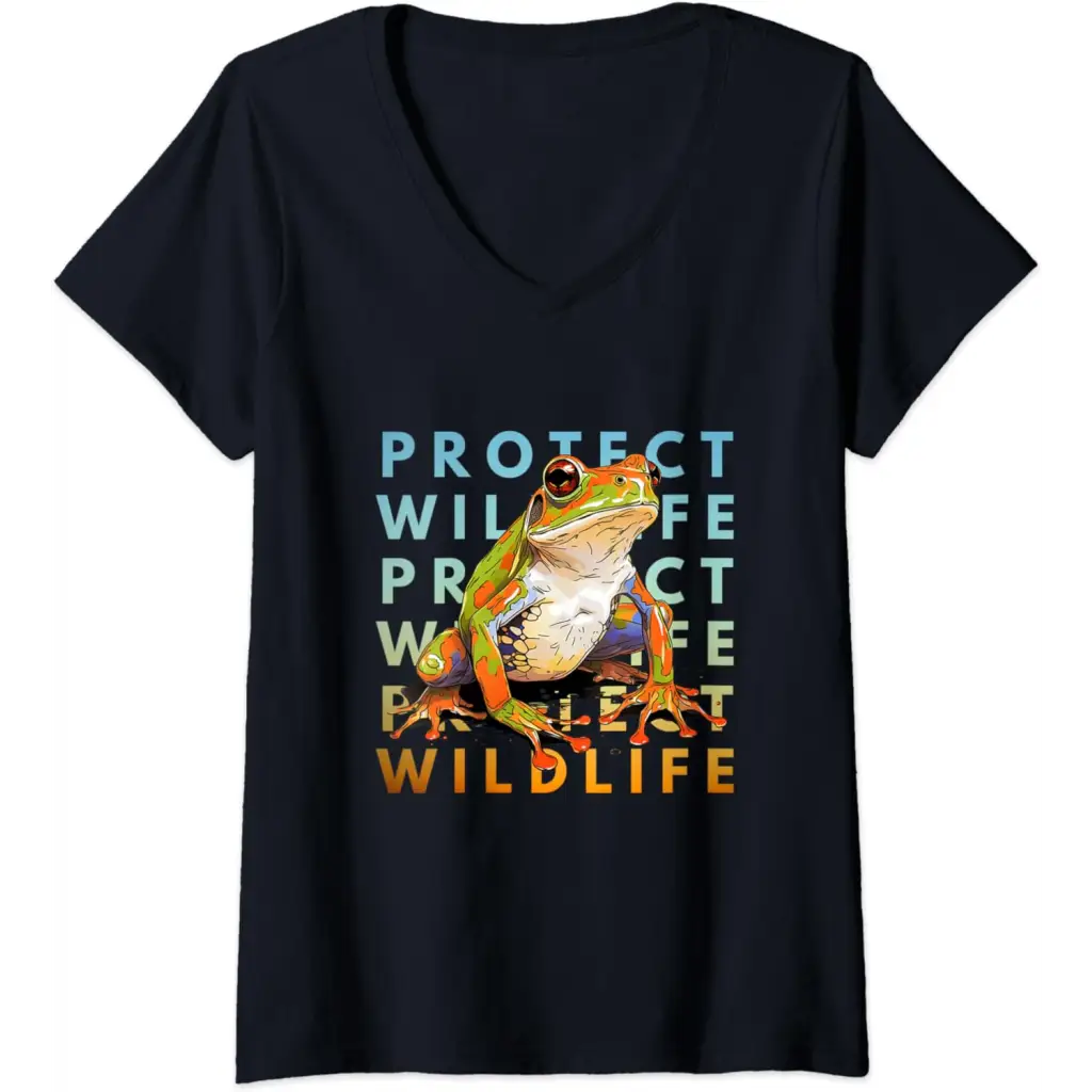 Womens Wildlife Defender: Protecting Frogs V-Neck T-Shirt