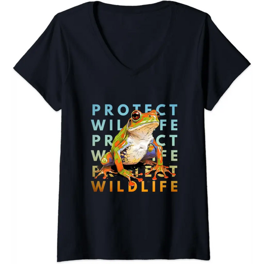 Womens Wildlife Defender: Protecting Frogs V-Neck T-Shirt