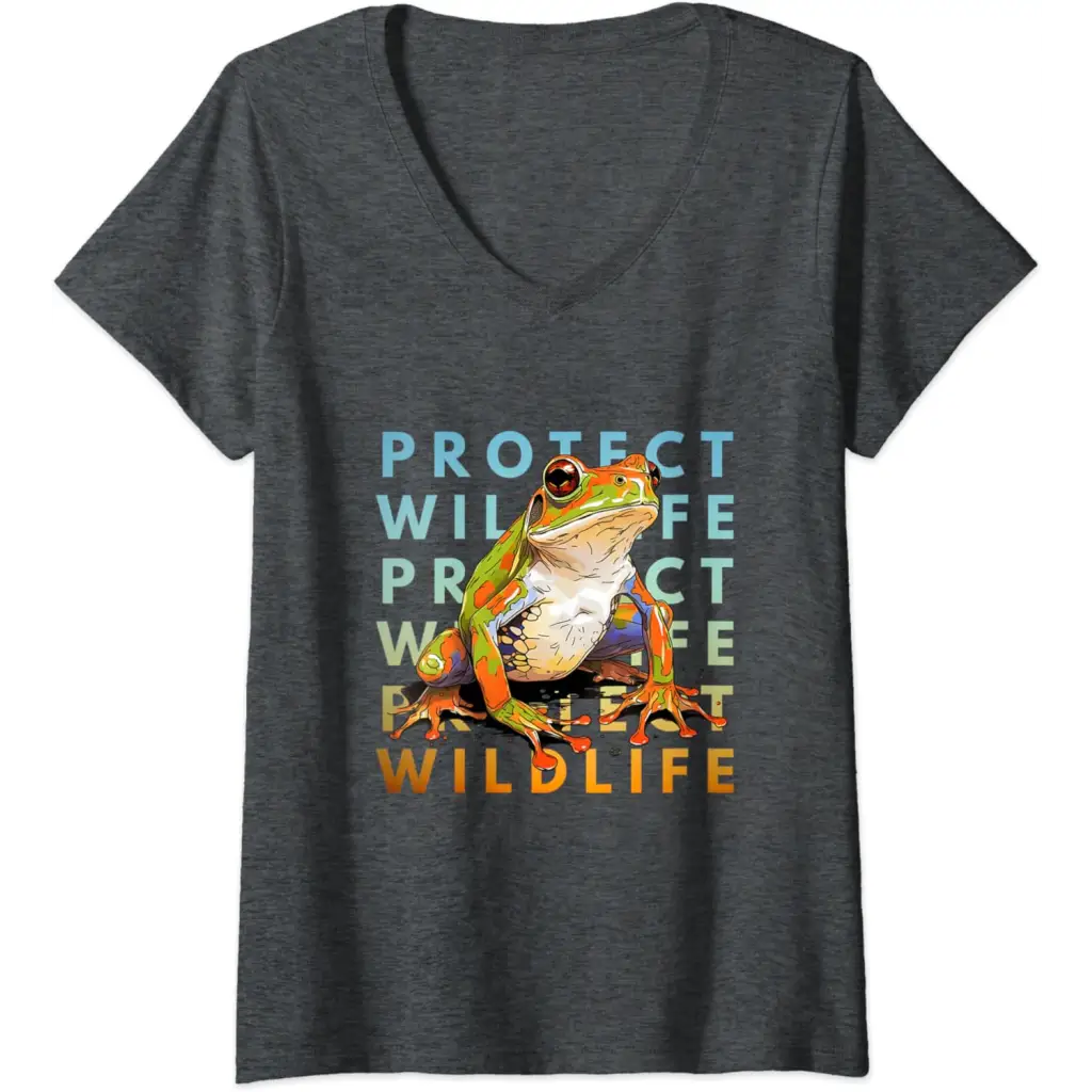 Womens Wildlife Defender: Protecting Frogs V-Neck T-Shirt