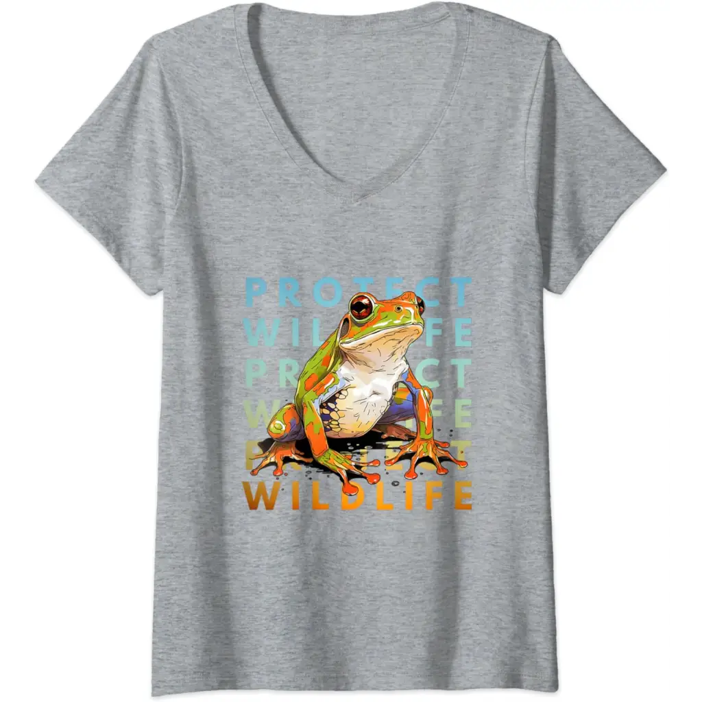 Womens Wildlife Defender: Protecting Frogs V-Neck T-Shirt