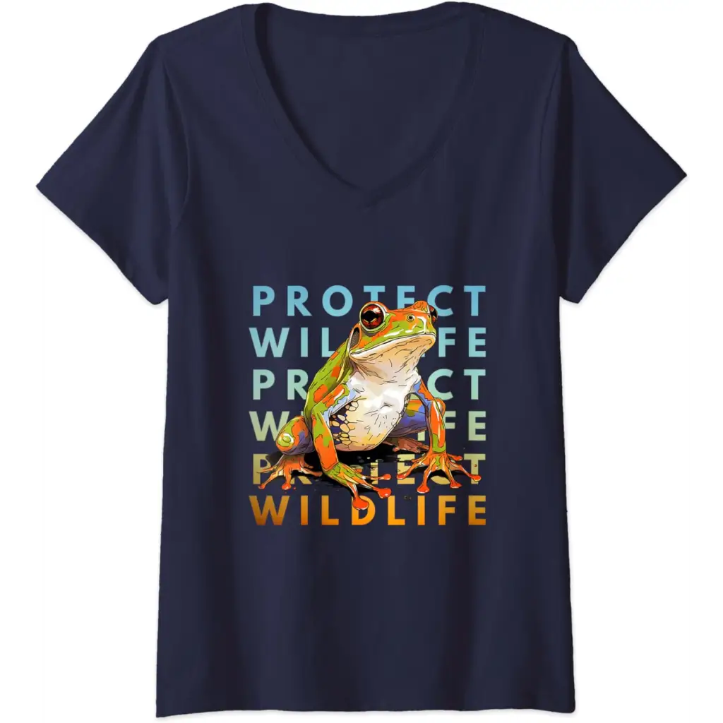 Womens Wildlife Defender: Protecting Frogs V-Neck T-Shirt